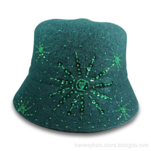 Women's Fashion Wool Knitted Microbrim Hat with Starburst Beading